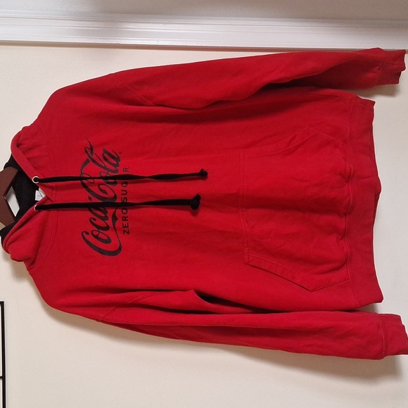 Coca-Cola Casual Sweatshirt Fleece Lined Cotton Red Hoodie Men Large - Picture 1 of 8